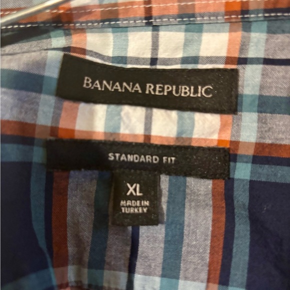 Banana Republic Navy & Rust Plaid Shirt XL - Picture 3 of 5